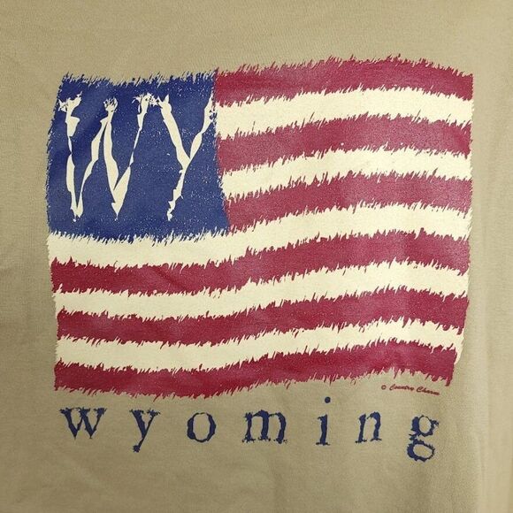 Wyoming T Shirt Vintage 90s Y2K American Flag Patriotic Mens Size 2XL NEW - Picture 2 of 5
